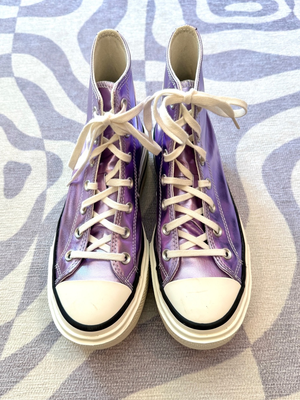 Converse Chuck Taylor All Star Lift Double Stack Hi Metallic Purple Lilac 8.5 - Picture 4 of 7
